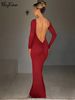 Hugcitar Spring Elegant Long Sleeve Backless Solid Cuched Sexy Slim Maxi Prom Dress Women Clothes Evening Party Birthday Club_ecoleips.com