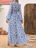 Women's Floral Printed Printed Self-tie Neckline Maxi Dress, A Vacation Beach Outfit Suitable For Autumn And Winter Wear._ecoleips.com