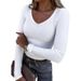 New Hot Selling Women's Slim Fit T-Shirt Sexy V Neck Long Sleeve Casual Top Style Threaded Stripes_ecoleips.com