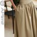 Women's Clothing Light And Elegant Cotton Blend High Waist Over Knee Length Khaki Small Pleated Umbrella Skirt Half Skirt A Line Skirt_ecoleips.com