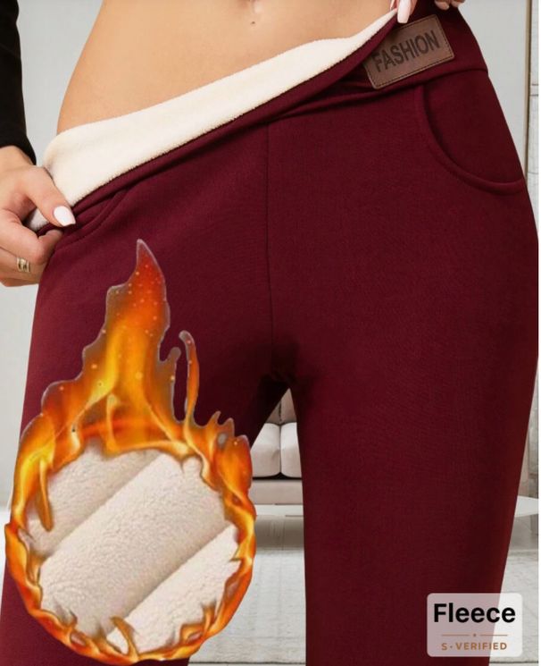 Women’s Fleece-Lined Leather Trim Leggings – Winter Warm Stretch Pants (S-XXL, Black/Grey/Navy/Burgundy)_ecoleips.com
