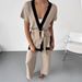 Women's Clothing Fashion Suit Trousers Summer Solid Color Lace Waist Slit Casual_ecoleips.com