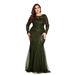Cross-Border New Plus Size Elegant Long Sleeve Round Neck Slim Fit Mermaid Bridesmaid Banquet Toast Evening Dress For_ecoleips.com