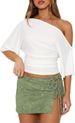 2026 Popular Women Chic Off Shoulder Side Ruched Cropped Tops_ecoleips.com