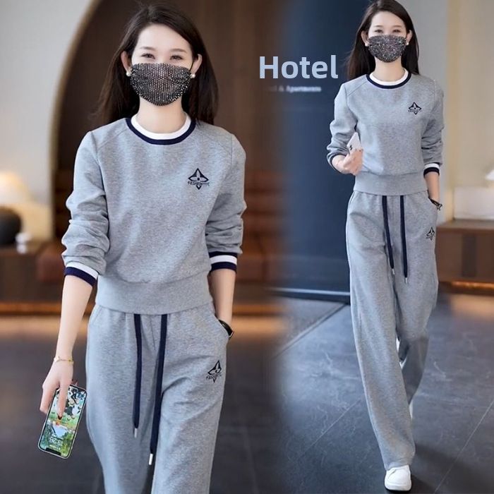 Women's European Station Casual Sportswear Suits Loose Fashion Round Neck Sweatshirt Wide Leg Trousers Two Piece Set Spring Autumn Trendy_ecoleips.com
