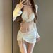 Women's Sexy Solid Color Bikini Swimsuit Two Piece Four Piece Set Long Sleeved Cover Up Skirt Hot Spring Swimwear Polyester_ecoleips.com