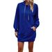 Oversized Hooded Sweatshirt With Kangaroo Pocket - Streetwear Essential Longline Polyester Blend Pullover For Women (Blue, S-XXL)_ecoleips.com