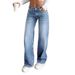 Women's High-Waisted Slimming Straight Leg Jeans Floor-Length Trousers Regular Fit Solid Color Fashion_ecoleips.com