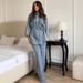 Women's Elegant Fashion Shirt Tie Up Loose Coat Denim Trousers Suit European American Style Autumn Winter Clothing_ecoleips.com