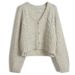 Aria Basics Aria Basics V-Neck Cable Knit Short Solid Color Cardigan Jacket Early Autumn New Cross-Border European And American Versatile_ecoleips.com