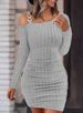 Women's Solid Color Off-Shoulder Long Sleeve Dress Metal Buckle Detail Bodycon Style for Autumn/Winter European And American Fashion_ecoleips.com
