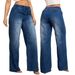 Cross-Border European And American Stretch Drawstring Elastic Waist Straight Wide-Leg Women's Mid-Waist Denim_ecoleips.com