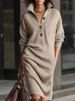 Elegant Lapel Collar Button Knitted Dress Casual Long Sleeve Ribbed Solid Midi Dress Fall Winter Fashion Draped Sweater Dresses_ecoleips.com