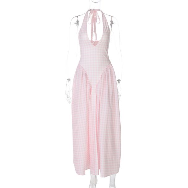 Elegant Deep V Neck Hollow Out Halter Maxi Dress With Flowy Hemline, Sexy Women's Casual Party Dress_ecoleips.com