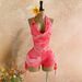Women's Clothing Women's Retro Gradient Print Mesh Jumpsuit Deep V Neck Metal Decoration Style Layered Ruffle Design_ecoleips.com