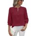 Women's Clothing V Neck Three Quarter Sleeve Loose Chiffon Shirt Tops_ecoleips.com