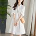 Cotton Cocoon Elegant Waist-cinching, Slimming, Mid-length, Asymmetrical Pleated Shirt Dr, Women's Summer Designer_ecoleips.com