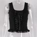 Summer Square Neck Tie up Vest Women's Dark Fashion Knitted Lace Camisole Top European American Style_ecoleips.com