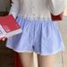 Women's Clothing Summer Women's New BM Hot Girl Low Waist Blue Striped Lace Stitching Button Home Beach Shorts_ecoleips.com
