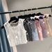 Crystal Mesh Halter Top – Rhinestone Embellished Cropped Bustier, Shiny Waist-Cut Lace-Up Sexy Blouse (White, Black, Pink, Light Blue)_ecoleips.com