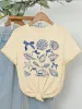 Summer American Retro Y2k Marine Animal Conch Bow Pattern T-shirt Women's Loose Round Neck Street Clothing Half-sleeved Top_ecoleips.com