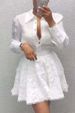 White Women's Lace Shirt And Skirt Set Button Collar Hollowed Out Cross Border Style European American Dress_ecoleips.com