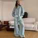 Women's Clothing Effortless Elegance: Loose Lapel Shirt & Wide-Leg Trousers Set – Bluish (S/M/L)_ecoleips.com