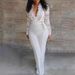 Plus Size Elegant V-Neck Lace Jumpsuit, Long Sleeve Stylish Romper For Women, Casual & Sexy One-Piece Outfit (0XL-5XL, Black & White)_ecoleips.com