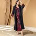 Luxury Two-Piece Abaya Set – Satin Outerwear + Red Printed Inner Dress For Evening Events_ecoleips.com