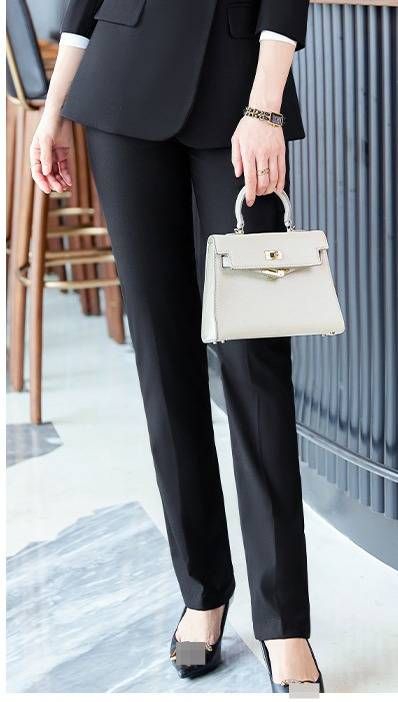 Women's Professional Tailored Blazer And Trouser Set for Office Deep Grey Black Navy Blue S-4XL_ecoleips.com