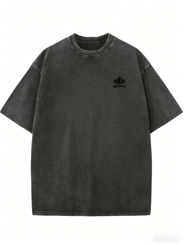 Women's Retro Wash Casual Abibas T-Shirt, Crew Neck Relaxed Fit Daily Wear Essential_ecoleips.com