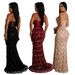 Women's Solid Color Sequin Sexy Suspender Long Skirt Dress_ecoleips.com