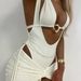 New Women's Irregular Metal Buckle Lace Up Three Piece Bikini Swimsuit_ecoleips.com