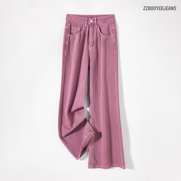 Women's Clothing Taro Purple Gradual Dye Wide Leg Jeans For Women Dark Plum Purple Sauce Breathable Waist Slim Girlish Straight Pants For Women_ecoleips.com