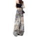 American Retro Newspaper Print Jeans W, Summer Design, Niche High-waisted Straight Wide-leg Floor-length Pants For_ecoleips.com