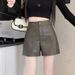 Black Pants High Waist A-line For Women Early Spring Small Stature Outer Wear PU Leather Wide-leg Ultra Shorts 2025 New_ecoleips.com