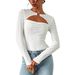 Voya Women's Clothing Simple And Elegant Style T-shirt For Spring And Summer Fashion Versatile Commuting Lace Hollow Out Long Sleeved Top_ecoleips.com