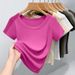 Women's Hong Kong Style Trendy Sophisticated Round Neck Short Sleeve Top Ribbed Fabric Hot Selling Spring Summer_ecoleips.com