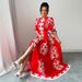 Women's Clothing Red Collar Loose Swing Floral Dress_ecoleips.com