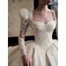 Women's Vintage Wedding Dress Long Train High Quality Texture New Style for Petite Brides Long Sleeves_ecoleips.com