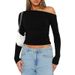 Autumn Women's Slanted Shoulder Long-Sleeved T-Shirt Base Shirt Slim Pullover One-Shoulder Top_ecoleips.com