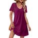 2025 Women's Casual Commuting Printed Round Neck Short Sleeved Pocket Dress_ecoleips.com
