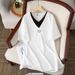 Women's Clothing Plus Size Women's Faux Two Piece T-Shirt Loose Casual Slimming Top Versatile Label Style For Formal & Casual_ecoleips.com