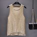 Women's Sequin Mesh Hollow-Out Tank Top – Glittery Sleeveless Shimmer Blouse For Party & Night Out (Khaki Gold/Black Silver, One Size)_ecoleips.com