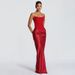Elegant Strapless Bodycon Bandage Dress For Women, Sleeveless Backless Midi Dress With Contrast Panels_ecoleips.com