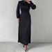 Women's Clothing New Round Neck Lantern Sleeve Long Skirt Side Waist Strap Slim Dress Female_ecoleips.com