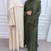 Voya Muslim Women's Pleated Cardigan With Lining And Headscarf, Two Piece Set, Elegant Temperament For Commuting_ecoleips.com