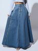 Women's Denim Midi Skirt Single Breasted A-Line New Style in Stock_ecoleips.com
