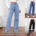Aria Basics Cross-Border Foreign Trade European And American High-Waisted Women's Jeans With Fleece, Washed Loose Wide-Leg_ecoleips.com