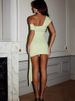 Absobe Women's One Shoulder Sleeveless Sexy Mini Dress Metal Buckle Backless Ruched Ribbon Silm Bodycon Short Dress Partywear_ecoleips.com